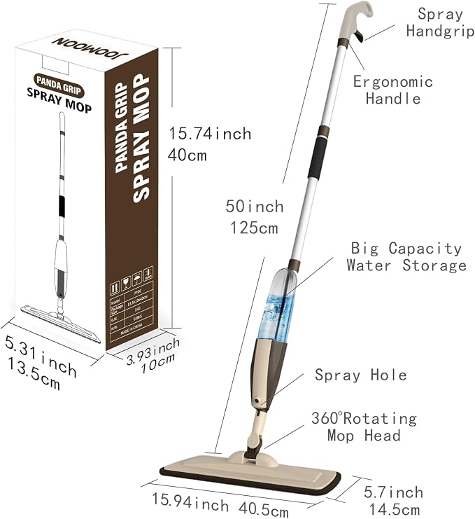 Wet Spray Mop for Floor Cleaning with 14 oz Bottle & 3 Microfiber Pads | Refillable bottle, washable pads, dry/wet use for home or commercial cleaning on hardwood, laminate, wood & ceramic floors