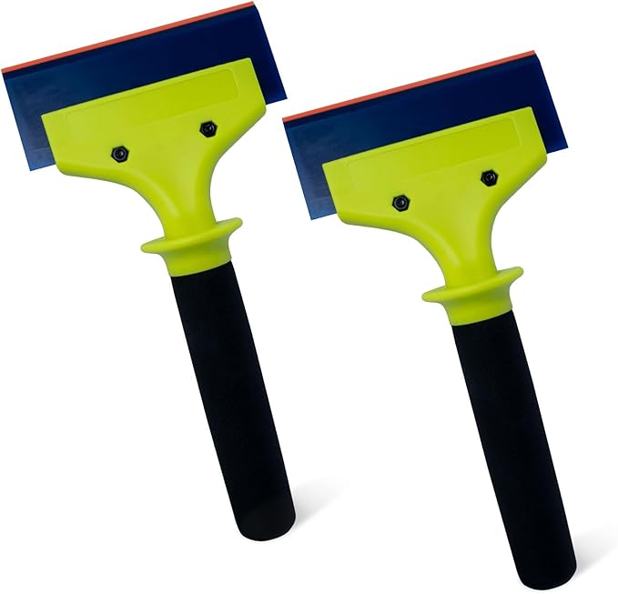 NEWISHTOOL 2 Pack Rubber Squeegee with Nylon Handle for Water Removal, Glass Cleaning, PPF Installing and Window Film Application (5-Inch Blade with Long Handle)
