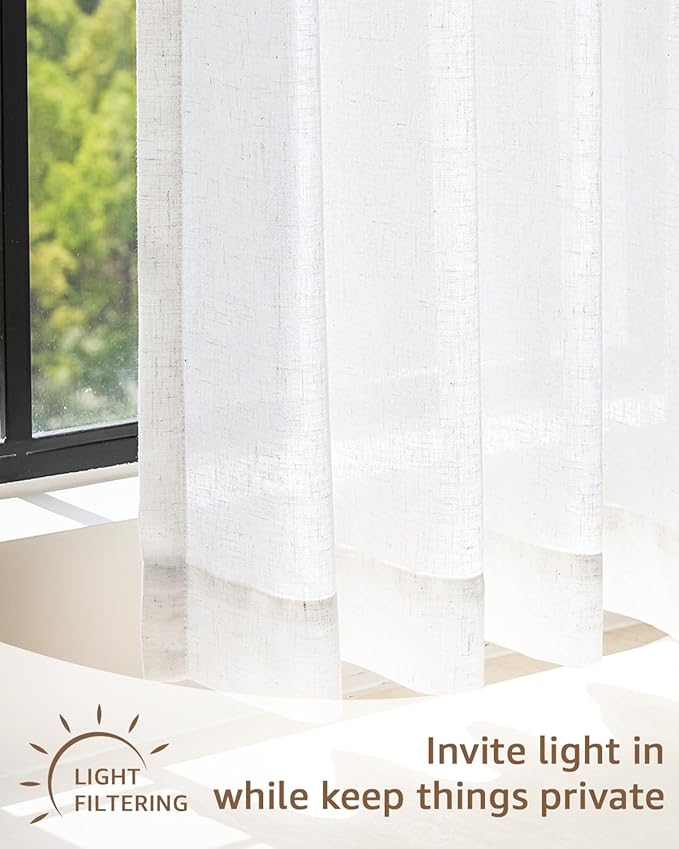 jinchan Modern Linen Rod Pocket Tier Curtains, 26x36, 2 Panels, White | Light filtering, cafe curtains, machine washable, farmhouse, kitchen, bathrooms, laundry, small window, over sink