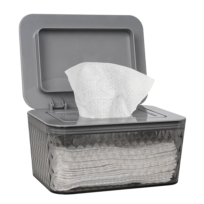 Wipes Dispenser, One-Handed Operation Wipe Holder for Baby & Adult, Seal-Designed Wipes Container for Bathroom Keep Diaper Wipes Fresh (Grey)
