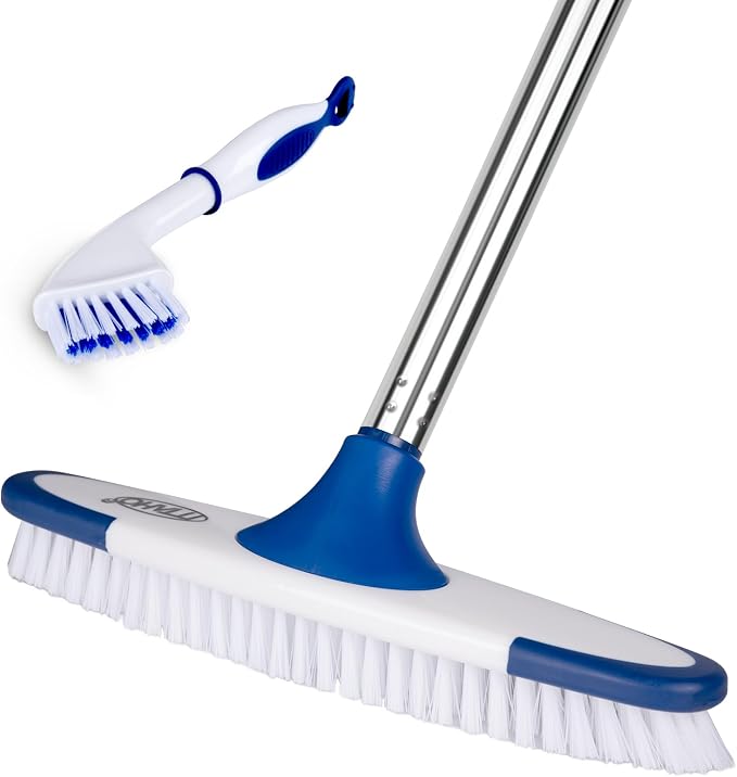 Floor Scrub Brush with Long Handle - 53" Deck & Grout Cleaner Brush Set for Tile, Marble, Stone, Bathroom, Patio, Garage, Deck & Floor Cleaning