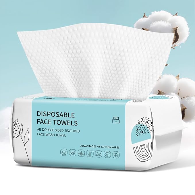 Face Towels, Disposable Face Towel 100 Count, Makeup Remover Dry Wipes, Soft Cotton Dry Wipes Facial Cloths Towelettes for Washing and Drying, Facial Tissue for Cleansing, Skincare