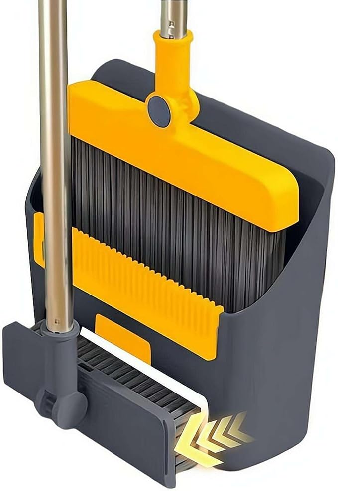 3 in 1 Broom and Dustpan Set with Adjustable Push Broom with Long Handle for Floor Sweeping,Brooms Set for Indoor & Outdoor Sweeping and Scrubbing, Ideal for Pet Hair, Liquids Spills,Dirt