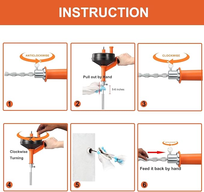 Drain Snake, Drain Auger with Drill Attachment, 25 Feet Plumbing Snake Tool Set Included Drain Clog Remover, Hair Clog Remover ＆ Cleaning Brush for Kitchen, Bathroom and Shower Sink with Gloves