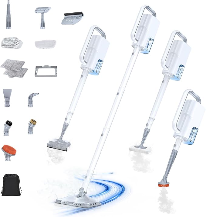 10 in 1 Multi-Accessories Handheld Steam Cleaner& Steam Mop for Home | Quick 10s Heat, 350ml Water Tank and 2-Level Steamer for Cleaning Floor, Window, Carpet, BBQ Grill, Tile, Sofa, Car and Grout