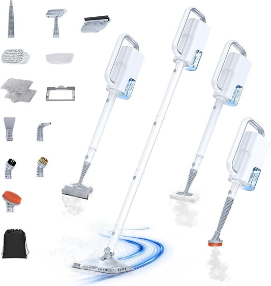 10 in 1 Multi-Accessories Handheld Steam Cleaner& Steam Mop for Home | Quick 10s Heat, 350ml Water Tank and 2-Level Steamer for Cleaning Floor, Window, Carpet, BBQ Grill, Tile, Sofa, Car and Grout