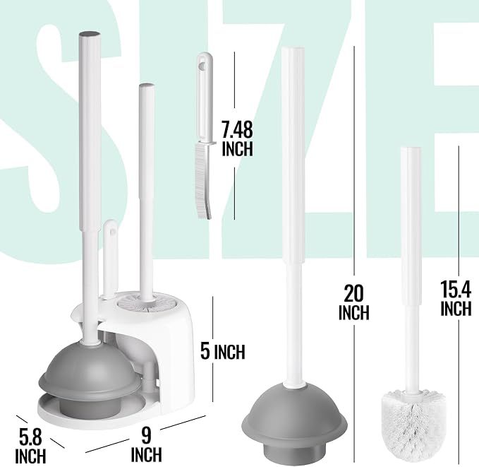 3in1 Toilet Brush and Plunger Set with Slim Crevice Tool and Holder | White bathroom decor, apartment essentials, home essentials, cleaning supplies, bathroom essentials for apartment living