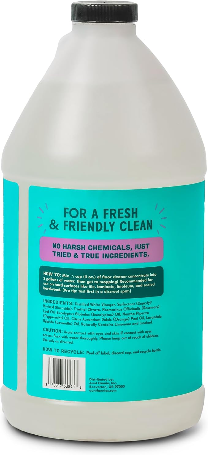 Aunt Fannie's Ultra Concentrated Vinegar Floor Cleaner, Lavender, 64 oz. | Refill Size Multi-Surface Natural Vinegar Cleaning Solution for Mopping, Safe to Use on Vinyl, Hardwoods & Tile, EWG A-Rated