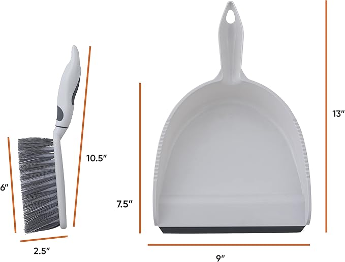 Superio Brush and Dustpan Set, Rubber Edge for Easy Dirt Pickup, Durable Plastic Broom Set with Ergonomic Grip Handle, for Table, Countertop, Desk (1)