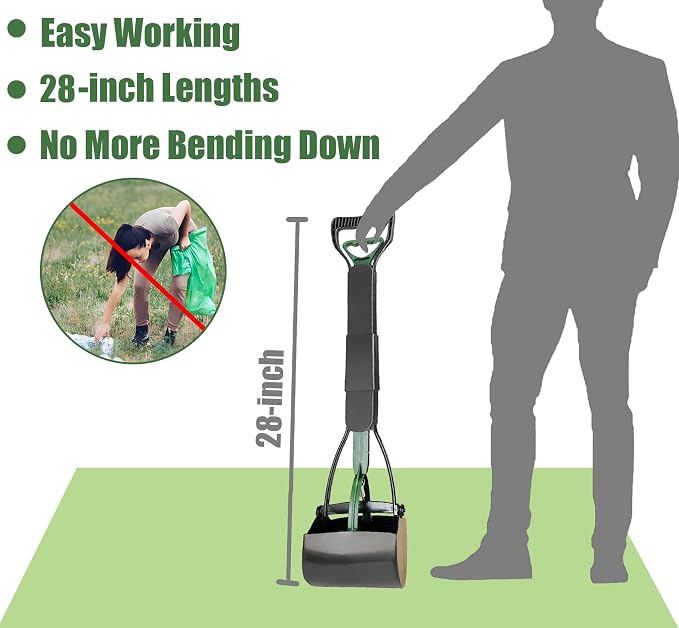 ienjoyed Dog Pooper Scooper for Large Medium & Small Dogs Heavy Duty,Long Handled Dog Poop Scooper for Grass,Durable Dog Poop Pick Up Tool (Dark Green)