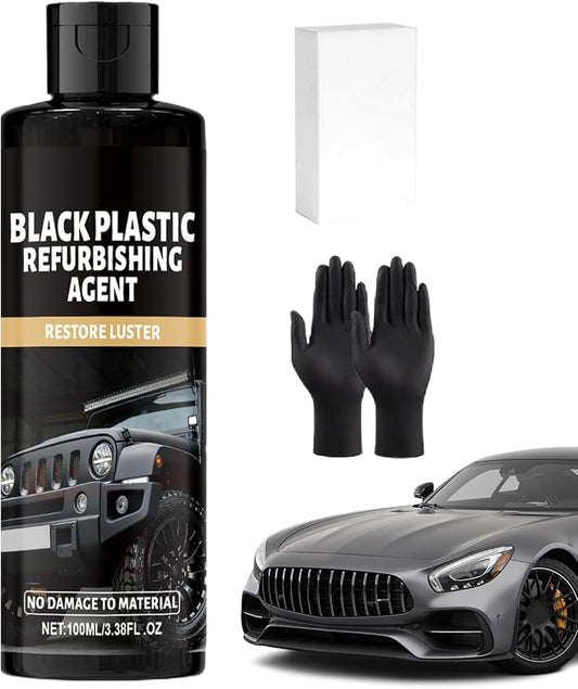 Trim Restorer 100ml Detailing Cleaner | Oxidation Remover with Gloves and Sponge for Detailing Restoration Shine Interior Black Trim Dashboard
