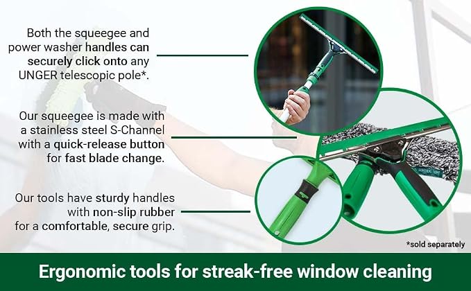 Unger Window Cleaning Kit 3-in-1: 14-in. Squeegee, Washer, Bucket | Complete glass cleaning system; WNK13; includes microfiber washer with T-bar handle & 3-gallon bucket