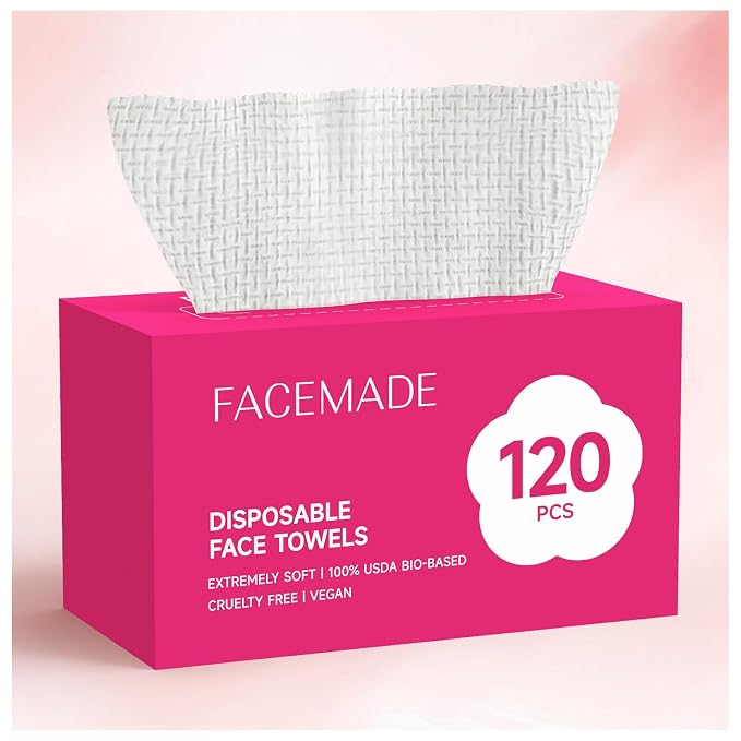 FACEMADE 120 Count Face Towels Disposable | 20% More Than Others | Lint-free and Odor-free | Perfect for Remove, Cleanse and Dry
