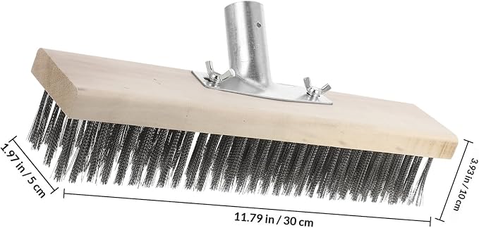 Heavy Duty Outdoor Scrub Brush with Stainless Steel Wire Bristles, 30cm Floor Scrubber Brush with Long Wooden Handle for Moss Removal and Hard Surface Cleaning on Patio, Garage,