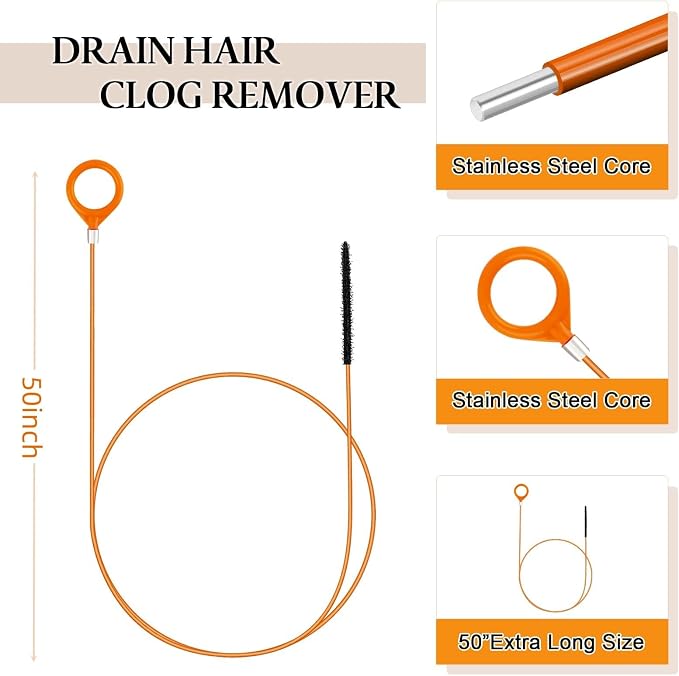 3pcs 50 Inch Drain Snake Hair Clog Remover Tool, Anti-Break Metal with Nylon Coating Sink Snake, for Bathroom Sink, Tub, Shower, Pipe Drain