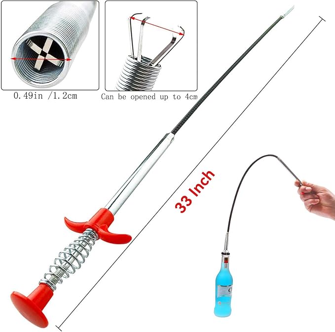Drain Snake Clog Remover Tool, 3 Plastic (20 Inches) and 1 Stainless Drain Snakes (33 Inches) Included, Effectively Clean Hair and Other Clog for Toilet, Kitchen Sink, Bathroom Tub