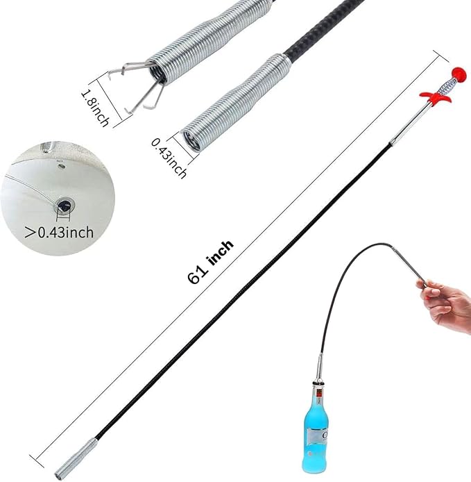 Drain Snake, Unclog Drain Tool for Bathroom Sink, Shower, Bathtub, Car & Tight Spaces,Flexible Sink Snake Drain Cleaner Tool Set, Sink Declogger, Hair Puller from Drain (63" Ball)