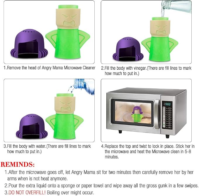 TOPIST Angry Mama Microwave Cleaner Angry Mom Microwave Oven Steam Cleaner and Disinfects With Vinegar and Water for Kitchens, Steamer Cleaning Equipment Cleans the Crud in Minutes (Green)