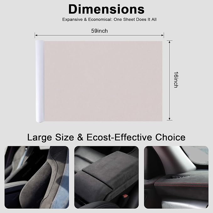 Premium Beige Suede Fabric Wrap - 16x59 inch Suede Wrap for Car Interior - Self-Adhesive Microfiber and Synthetic Leather, Stretchable Interior Film for Car and Home Decor