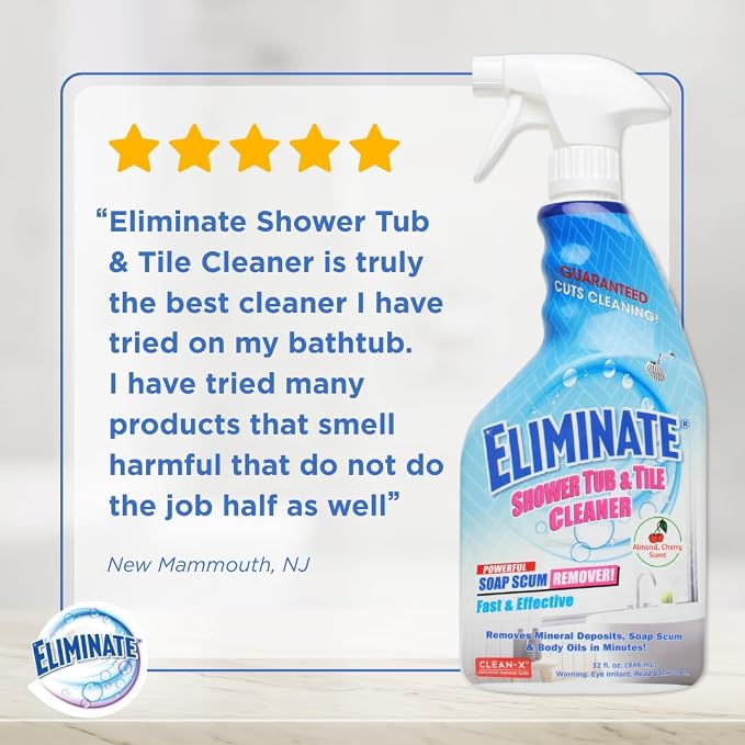 Clean-X Eliminate Shower Tub & Tile Cleaner- 32 fl oz. - Shower Cleaner. Powerful Cleaner removes soap scum and hard water minerals by UNELKO Invisible Shield (2 Pack)