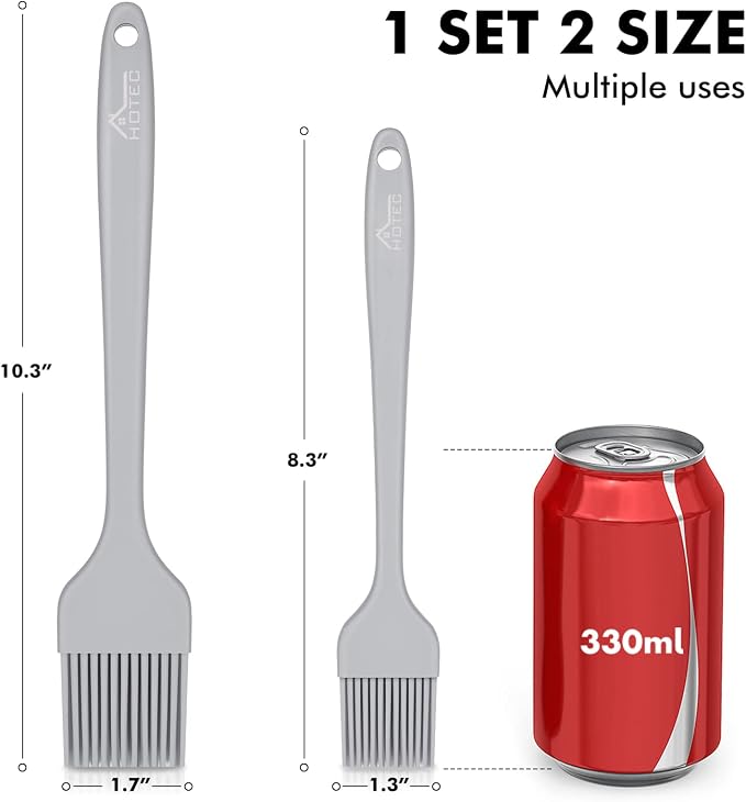 HOTEC Basting Brushes Silicone Heat Resistant Pastry Brushes Spread Oil Butter Sauce Marinades for BBQ Grill Barbecue Baking Kitchen Cooking BPA Free Dishwasher Safe (Grey 2)