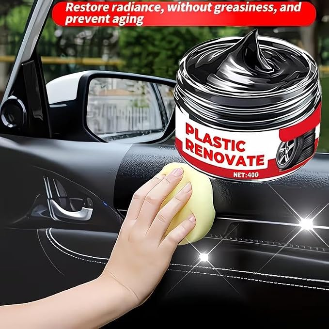 Plastic Restoration Polish Cream Scratch Repair Wax Car Interior Trim Restorer Non Greasy Shine Protective Cleaner for Dashboard Door Panel Tire Care (80g)
