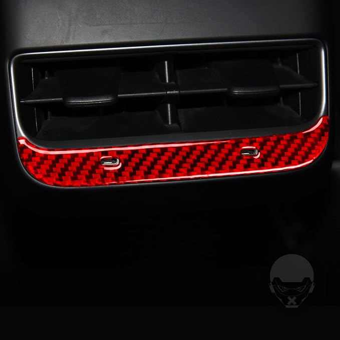 Red Real Carbon Fiber Trim for Tesla Accessories | for Model 3 2017-2022 / Model Y 2020-2024 Rear Air Condition Vent Outlet Sticker Interior Thick Overlay Decal
