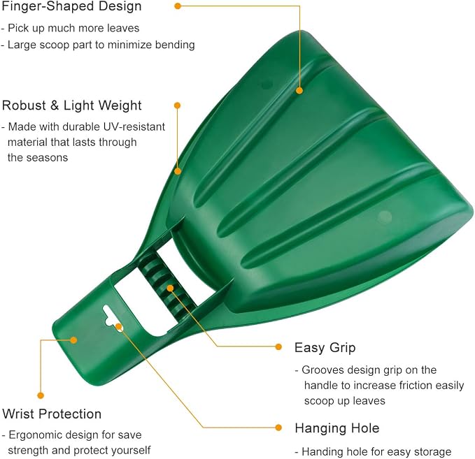 Large Leaf Scoops and Hand Rake Claw, Hand Held Garden Rake Grabbers | Ergonomic Picking up Leaves,Grass Clippings and Lawn Debris