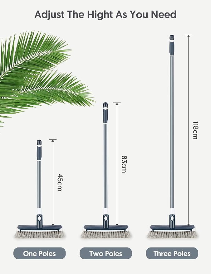 Floor Scrubber with Long Handle, 2 in 1 Scrubbing Brush Stiff Bristle Shower Cleaning Brush for Bathroom, Kitchen, Tub, Carpet, Grout, Tile(Gray)