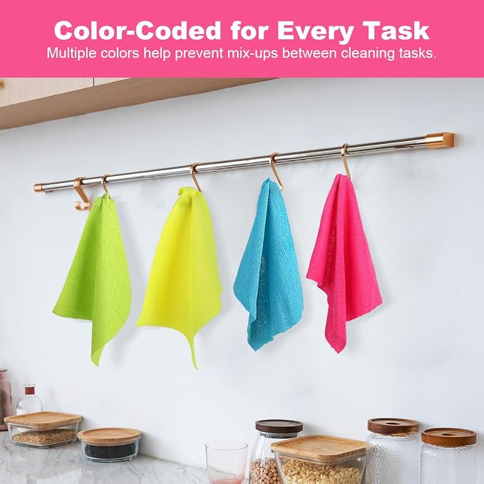 UNIMADE Microfiber Cleaning Cloth, 120 Pack Reusable Paper Towels Microfiber Towels for Cars Lint Free Shop Rags for Home Kitchen Automotive, 11"x 9", Pink & Yellow & Green & Blue