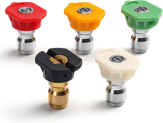 AstroAI Pressure Washer Nozzle Tips 5-Pack, 5 Angles, 1/4” Quick Connect | 0°, 15°, 25°, 40°, and Soap Spray Options, 1/4” Quick Connector, 2.5 GPM Nozzle Size, Fit Most Pressure Washers, 5000 PSI