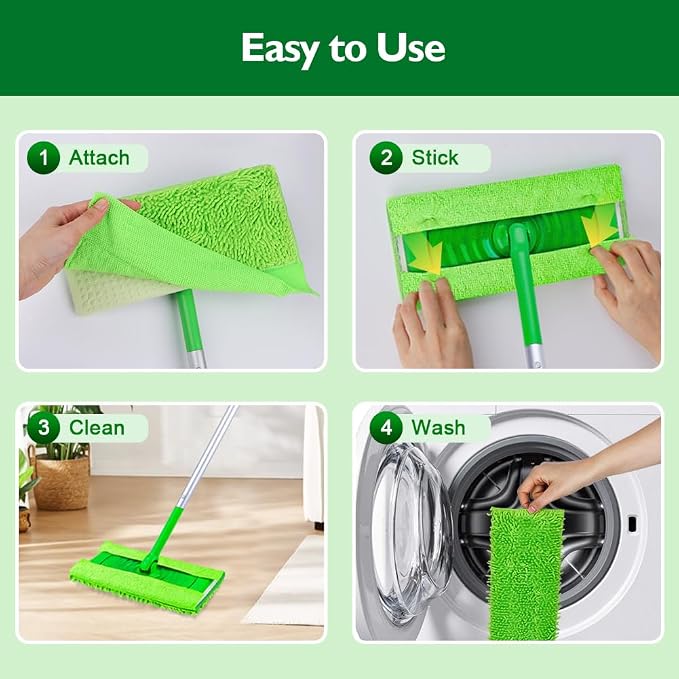 HOMEXCEL 10 Pack Microfiber Mop Pads Compatible with Swiffer Sweeper | Reusable Pad Refills, Mop Head Replacements for Multi Surface Floor Cleaning, Machine Wash