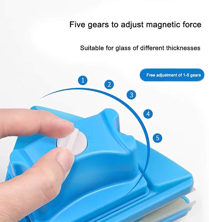Double-Sided Window Cleaner Glass Wiper Magnetic Cleaning Tools, 5-Gears Adjustable Magnetic Glider Washing Brush Tools, for High-Rise Double Thick Glazed Windows Thickness 0.3"-1" (Blue)