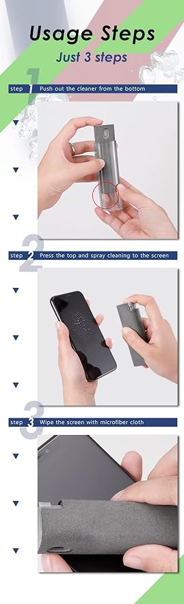 Screen Cleaner Spray and Wipe 2-in-1 Screen Cleaner for Phone, Tablet, Laptop and Monitor | Microfiber Cloth Included | 20ml