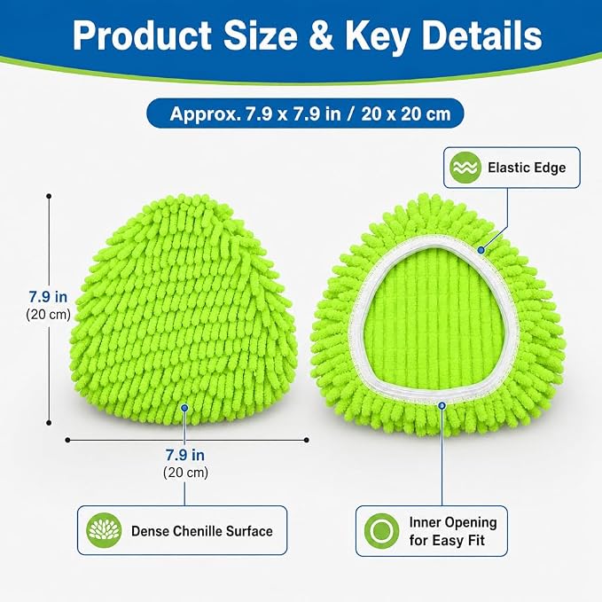 3 Pack Chenille Microfiber Mop Head Covers Compatible with O-Cedar Triangle Mops, Reusable Washable Mop Pad Refills, Replacement for Hardwood, Tile, Laminate & Vinyl Floors