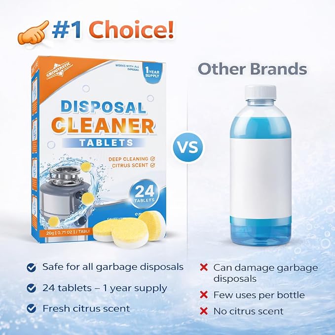 Garbage Disposal Cleaner Tablets – Citrus Foaming Tablets for Sink & Drain Deodorizing | 24 Pack, 1 Year Supply | Removes Odor, Grease & Food Buildup | Fits All Disposals