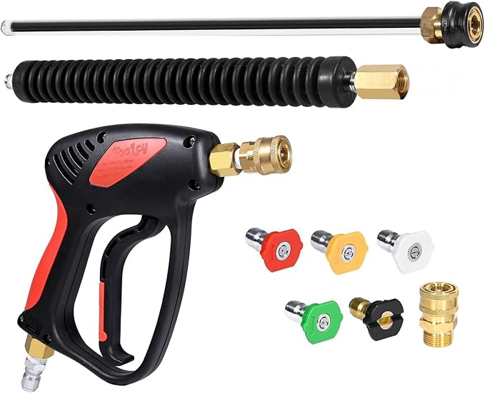 TOOLCY Pressure Washer Gun, Adjustable Power Washer Swivel Gun and Extension Wand, 4000 PSI, 7 GPM, M22-14mm to 3/8" Quick Connection, 5 Nozzle Tips, Fit Most Power Washer