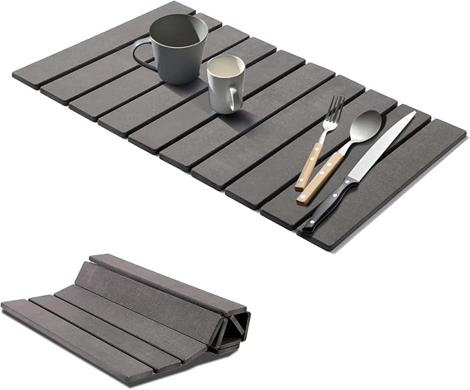 Drying Matt Kitchen Counter， Foldable Stone Quick Dish Drying Mat | Dark Gray, Large Size Stone Drying Mat for Kitchen Counter 23.6"×15.4"Dish Drying Mat