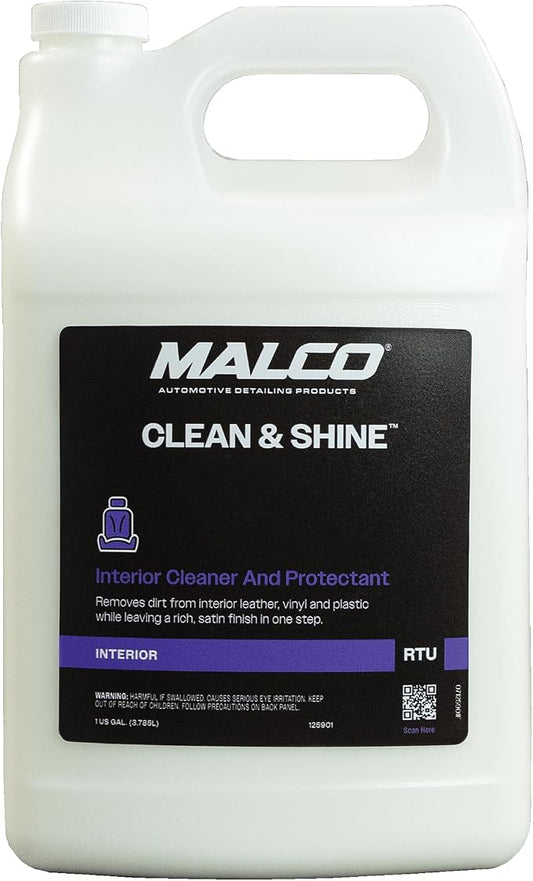 Malco Clean and Shine Interior Car Cleaner and Dressing - Best Interior Car Care to Restore Leather Plastic and Vinyl / 1 Simple Step To Clean, Condition, and Protect/Non-Glare Satin Finish (125901)