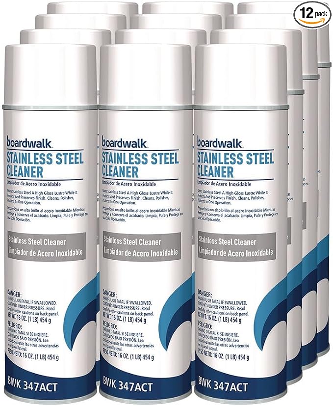 Boardwalk 347ACT Stainless Steel Cleaner & Polish, Lemon, 18oz Aerosol (Case of 12)