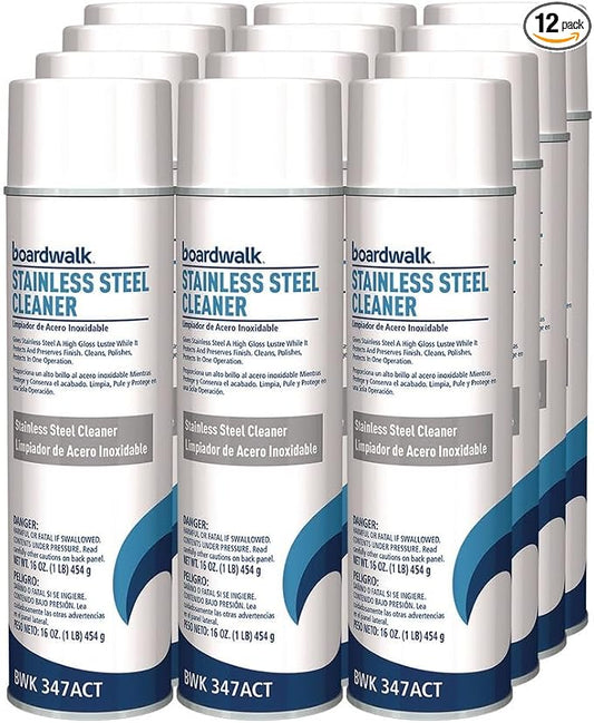 Boardwalk 347ACT Stainless Steel Cleaner & Polish, Lemon, 18oz Aerosol (Case of 12)
