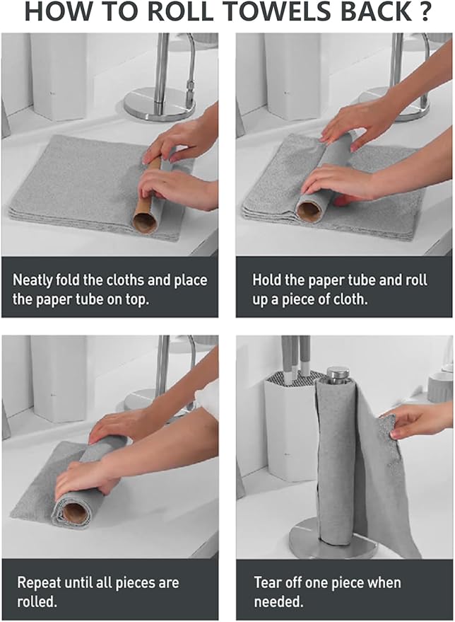 Fantasticlean Microfiber Cleaning Cloth Roll- 60 Sheets,12"x12"(Pink, Grey) | Super Absorbent, Lint-free, Tear-away Microfiber Towel Roll, for All-Purpose Cleaning, Reusable Alternative to Paper Towels