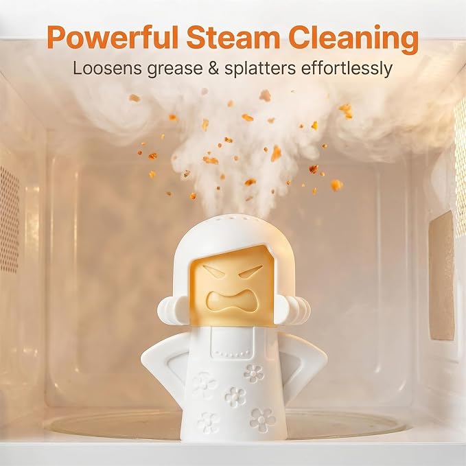Angry Mama Microwave Oven Steam Cleaner, Angry Mom Microwave Cleaner, Just Add Vinegar and Water, Cut Cleaning Time by Half (White)