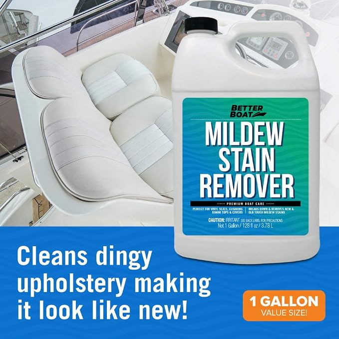 Better Boat Mold and Mildew Stain Remover 1 Gallon for Fabric Vinyl Tile Grout, Removes Mold Stains on Boat Seats Bathroom Shower Patio Furniture Carpet Canvas