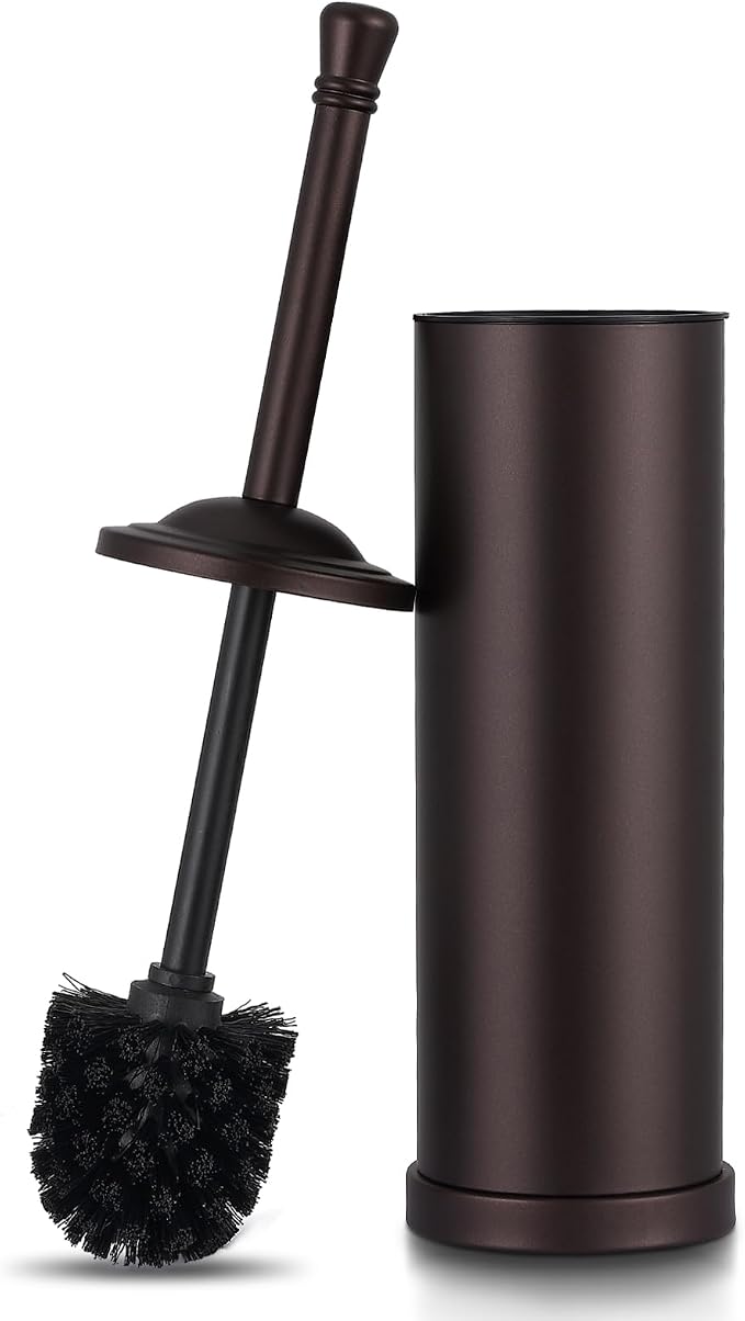 Stainless Steel Toilet Brush and Holder Set,Extra Long Handled Toilet Brush for Bathroom,Heavy Duty Toilet Bowl Brush,Modern Toilet Cleaner Brush, Splash Protection,Deep Cleaning (Bronze)