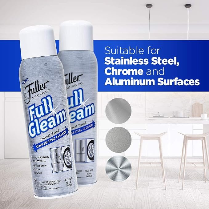 Fuller Brush Full Gleam Stainless Steel Cleaner - Chrome & Aluminum Conditioner Spray For Cleaning Pots, Pans, Cooktop & Kitchen Appliances - Easy Clean & Polish For Home & Business