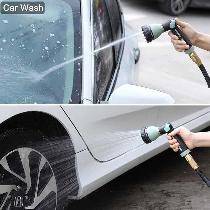 FANHAO Heavy Duty Garden Hose Nozzle, Metal Hose Sprayer Easy Thumb Control | 8 Spray Patterns, Rustproof Water Nozzle, Non-Slip Ergonomic Grip, Elder & Child Friendly for Garden, Car & Pet, Light Green