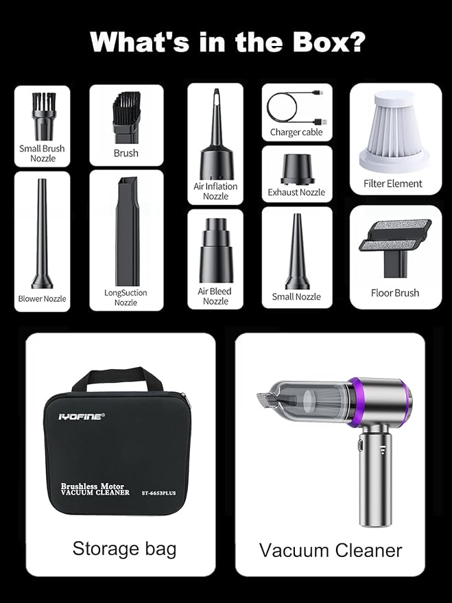 Vacuum/Air Duster 80,000RPM Super Power Mini Car Vacuum Cleaner | 4-in-1 air Blower Gun Air Duster & Air Blower & Pump Hand Electric air Duster Handheld dust Blower Blower Cordless