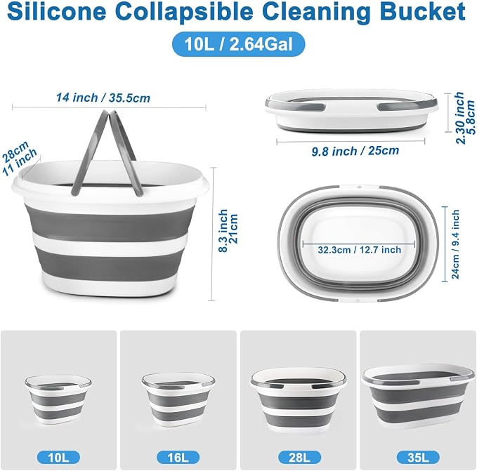 10L Collapsible Bucket with Handle, Foldable Ice Bucket Car Wash Buckets for Cleaning, Portable Wash Basin for Fishing Gardening Window Washing Mopping Household Use Cleaning Supplies