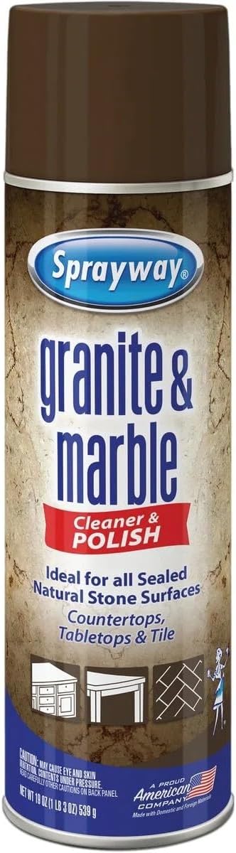 Sprayway SW702R Aerosol Granite & Marble Spray, 19 oz | Streak-Free Stone Cleaner for Sealed Natural Surfaces | Removes Grease & Fingerprints | Non-Abrasive Foaming Formula